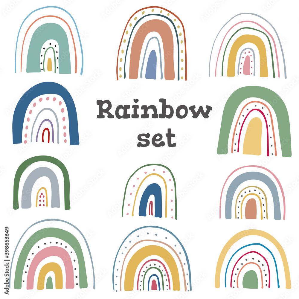 Cute rainbow vector set, hand drawn doodle rainbows Cute rainbow vector set, hand drawn doodle rainbows