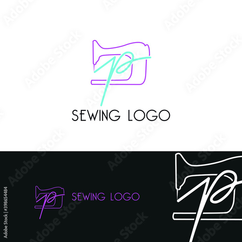 Initial p letter typography with sewing machine for tailor, craft, hand made, fashion business logo