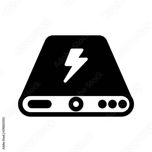 Vector power bank icon with electric symbol isolated on white