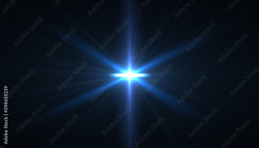 Abstract image of sun burst lighting flare.Abstract digital lens flare in black background horizontal warm