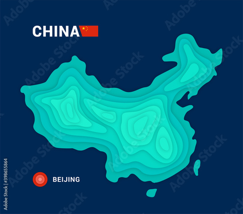 Topographic map of China cartography concept