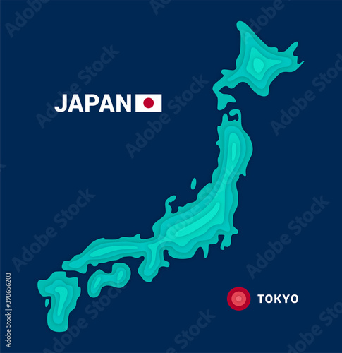 Topographic map of Japan cartography concept