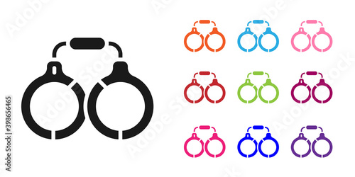 Black Handcuffs icon isolated on white background. Set icons colorful. Vector.