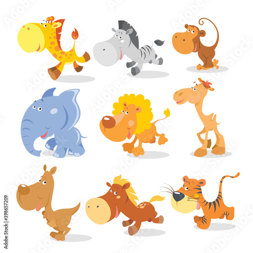 Vector runng animals in cool cartoon style