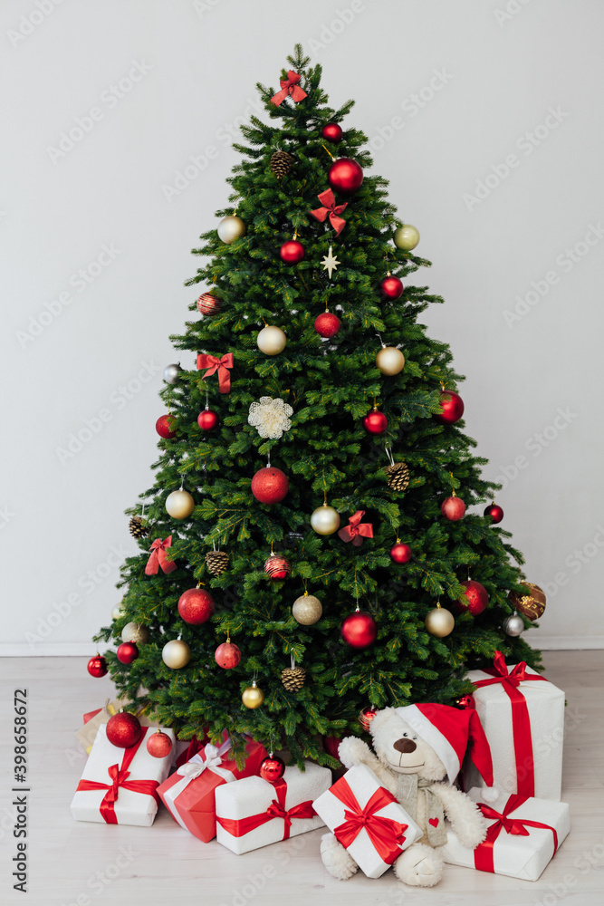 Interior on New Year holiday gifts Christmas tree decor Interior on New Year holiday gifts Christmas tree decor