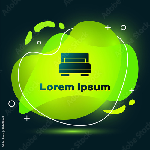 Black Hotel room bed icon isolated on black background. Abstract banner with liquid shapes. Vector.