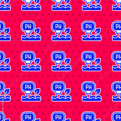 Blue Soil ph testing icon isolated seamless pattern on red background. PH earth test.  Vector.