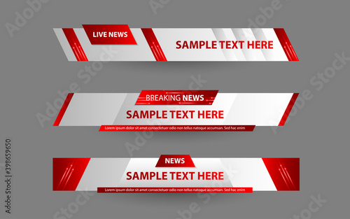 Set collection vector of Broadcast News Lower Thirds Template layout design banner for bar Headline news title, sport game in Television, Video and Media Channel