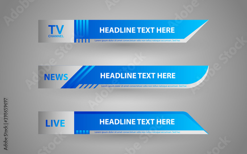 Set collection vector of Broadcast News Lower Thirds Template layout design banner for bar Headline news title, sport game in Television, Video and Media Channel