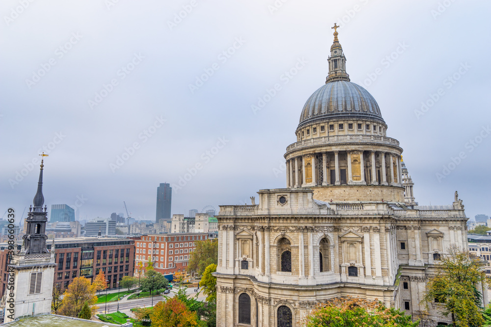 View of  St Paul's cathedral dome at cloudy day in London. England