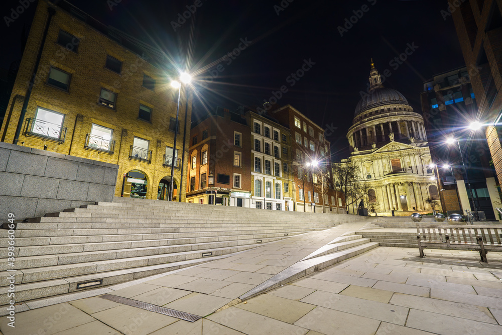 St. Paul`s Cathedral viewed from Sermon Lane in London. England 