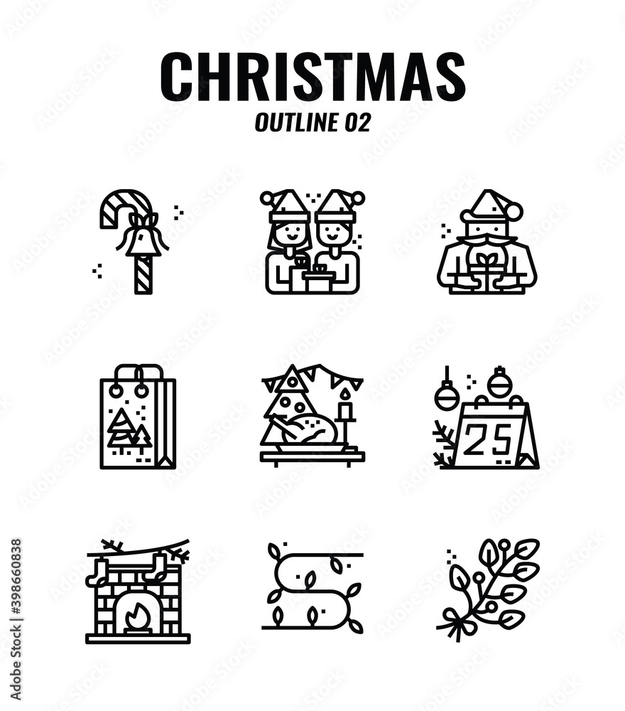 Christmas outline Icon set 2.  Christmas ornamental and decorative element. vector