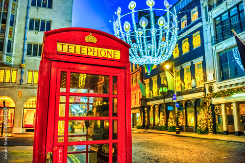 Traditional telephone box in Christmas at Bond Street in London. England photo