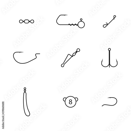 Set of different spinning fishing accessories and tackles, vector illustration.