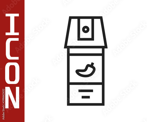 Black line Pepper spray icon isolated on white background. OC gas. Capsicum self defense aerosol.  Vector.