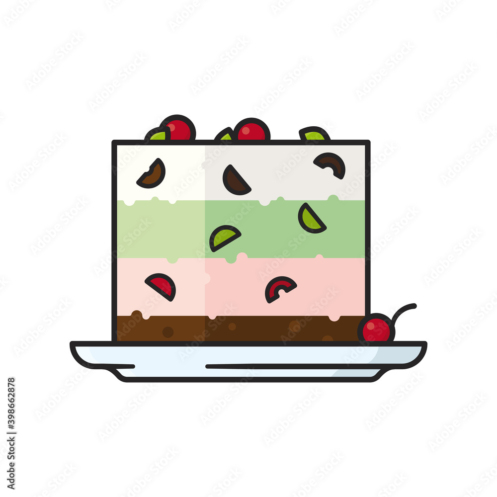 Spumoni italian ice cream cake dessert isolated vector illustration for Spumoni Day on August 21