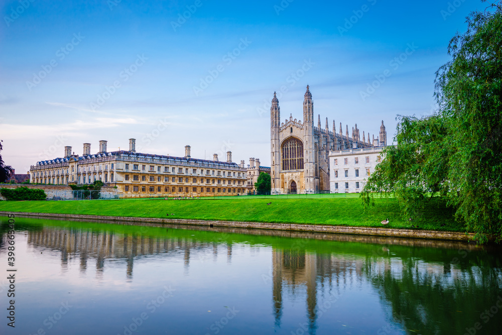 Clare and King's College at sunset in Cambridge, UK
