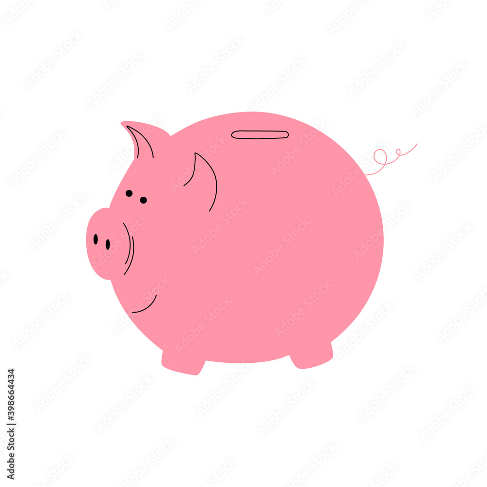 Piggy bank. Symbol for saving money retirement savings investments donations bank deposit family budget. Stock vector flat illustration isolated on white background. Piggy bank. Symbol for saving money retirement savings investments donations bank deposit family budget. Stock vector flat illustration isolated on white background.