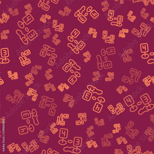 Brown line Marker of crime scene icon isolated seamless pattern on red background.  Vector.