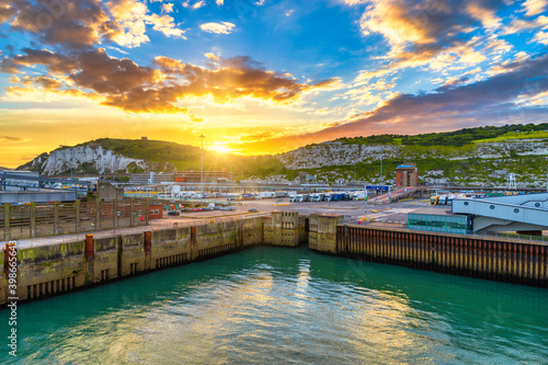 Port of Dover at beautiful sunset, England photo