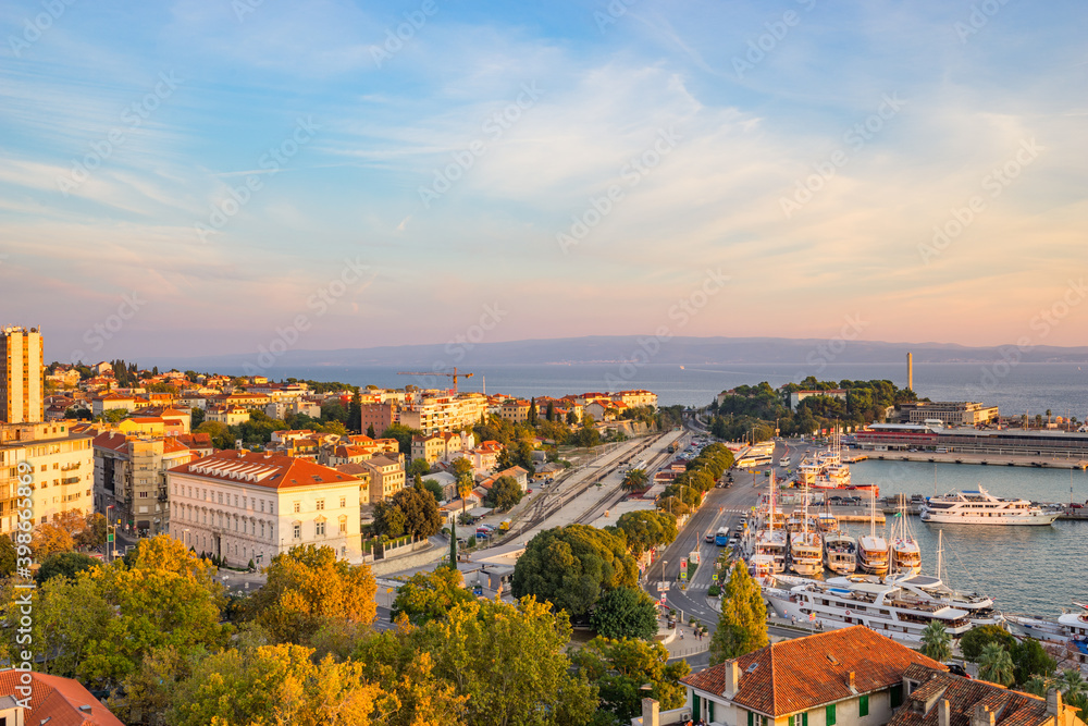 Aerial view of Split at sunset. Croatia