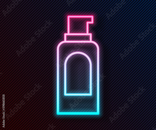 Glowing neon line Spray can for hairspray, deodorant, antiperspirant icon isolated on black background.  Vector.