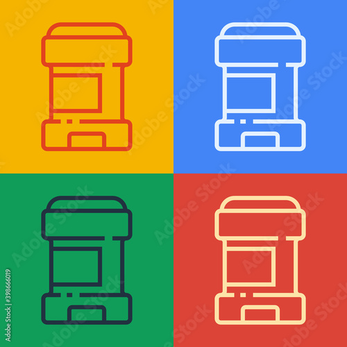 Pop art line Antiperspirant deodorant roll icon isolated on color background. Cosmetic for body hygiene.  Vector.