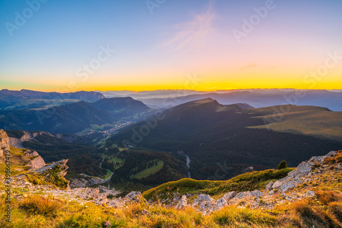 Dolomites peak at sunset seen from Seceda peak. South Tyrol Italy © Pawel Pajor