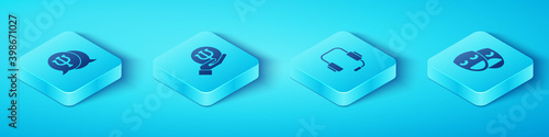 Set Isometric Psychology, Psi, , Comedy and tragedy masks and Psychologist online icon. Vector.