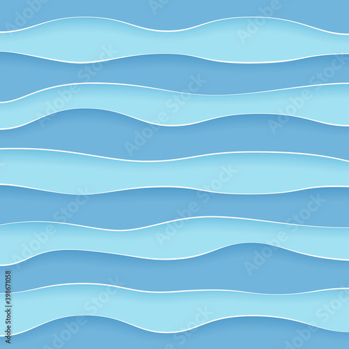 Abstract blue wavy layers papercut background. Vector