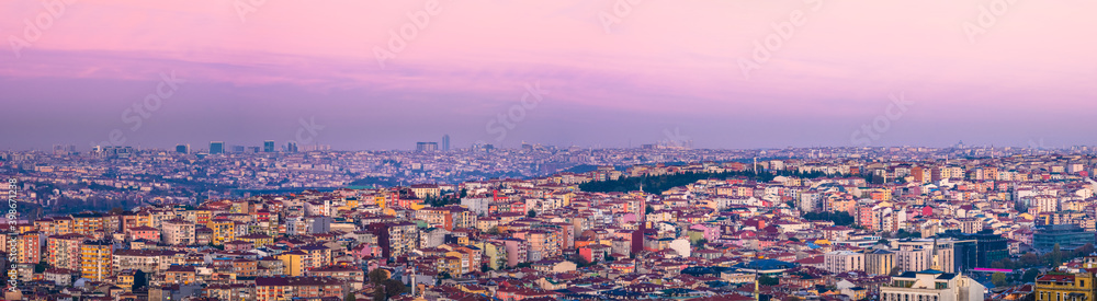 Beautiful sunrise rooftop panorama of Istanbul city. Turkey