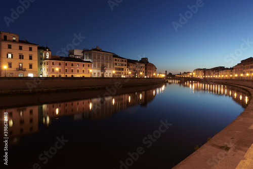 Pisa, Tuscany, Italy. Arno River by night - Blue hour