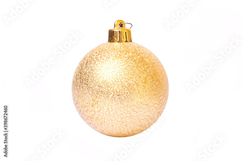 Gold Christmas decor ball isolated on white background
