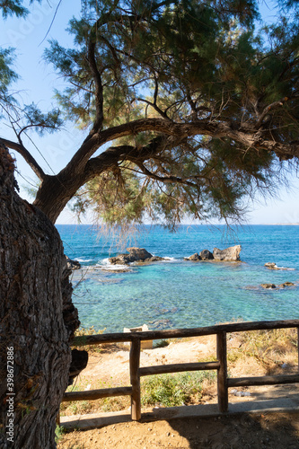 Chania bay with turquoise water and rocky shore. Crete, Grece