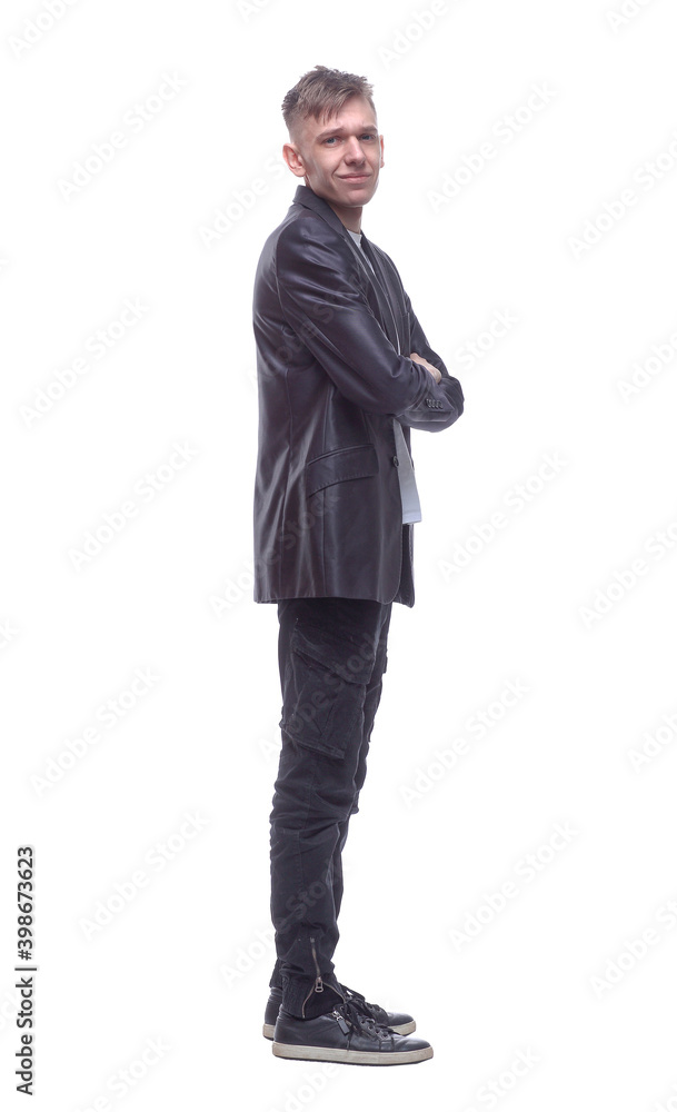 side view. pensive handsome guy looking at you. side view. pensive handsome guy looking at you.
