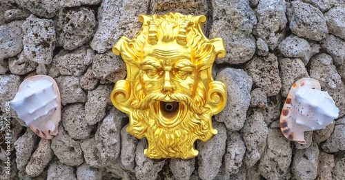 Billede på lærred Golden allegorical mask of the sea god Neptune (Poseidon)