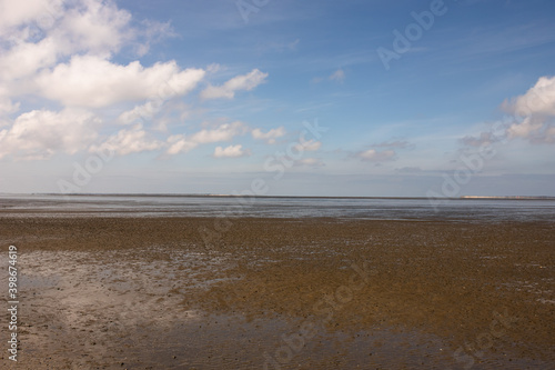North Sea beach with mud flats at low tide
