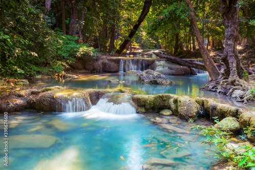 Fototapeta Naklejka Na Ścianę i Meble -  Erawan Waterfall is a beautiful waterfall in spring forest in Kanchanaburi province, Thailand.