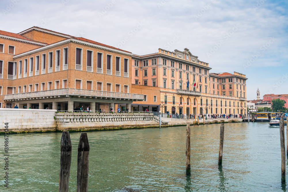 Venice, Italy - June 20, 2018: Architecture along Grand canal - Fondamenta Santa Lucia in Venice, Italy