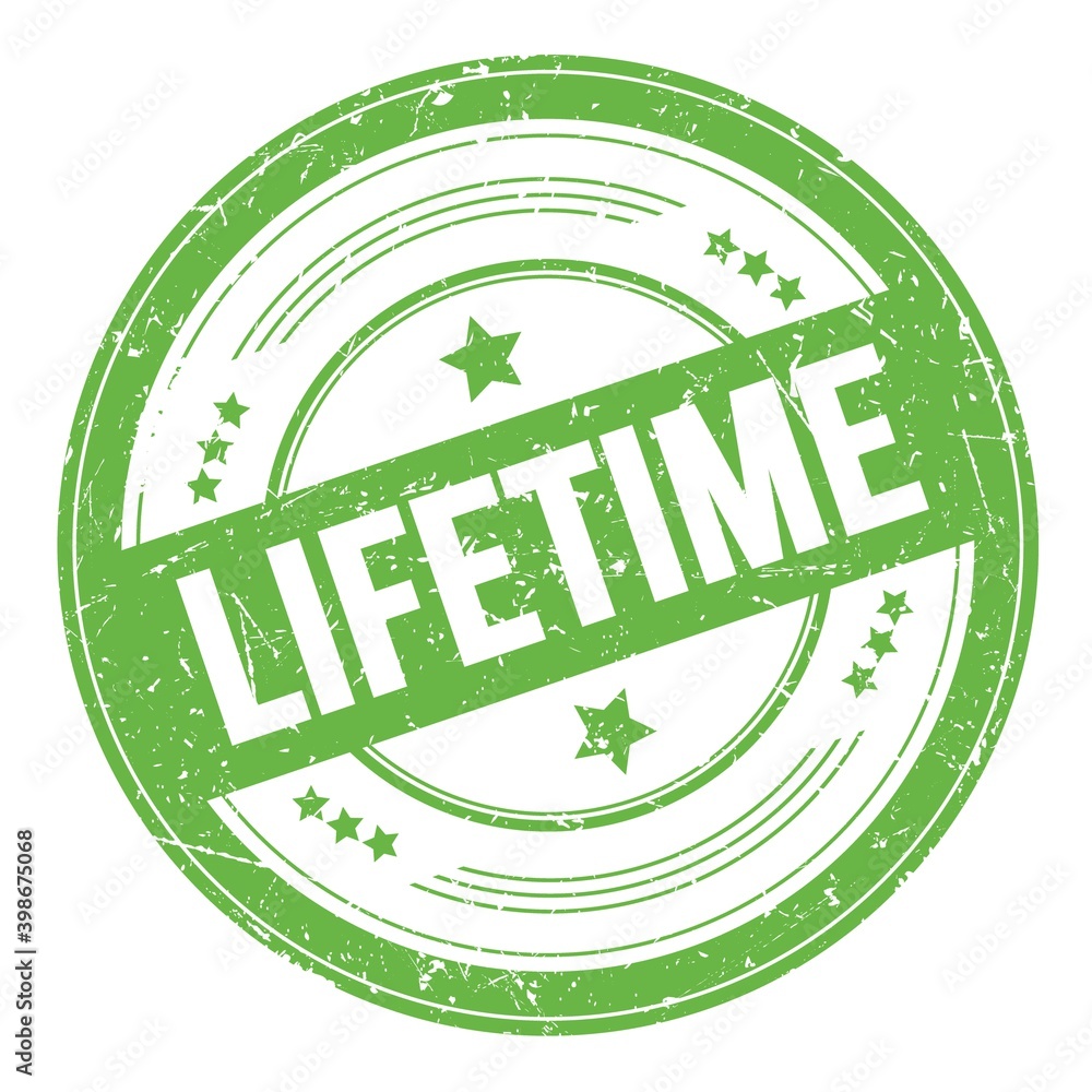 LIFETIME text on green round grungy stamp.
