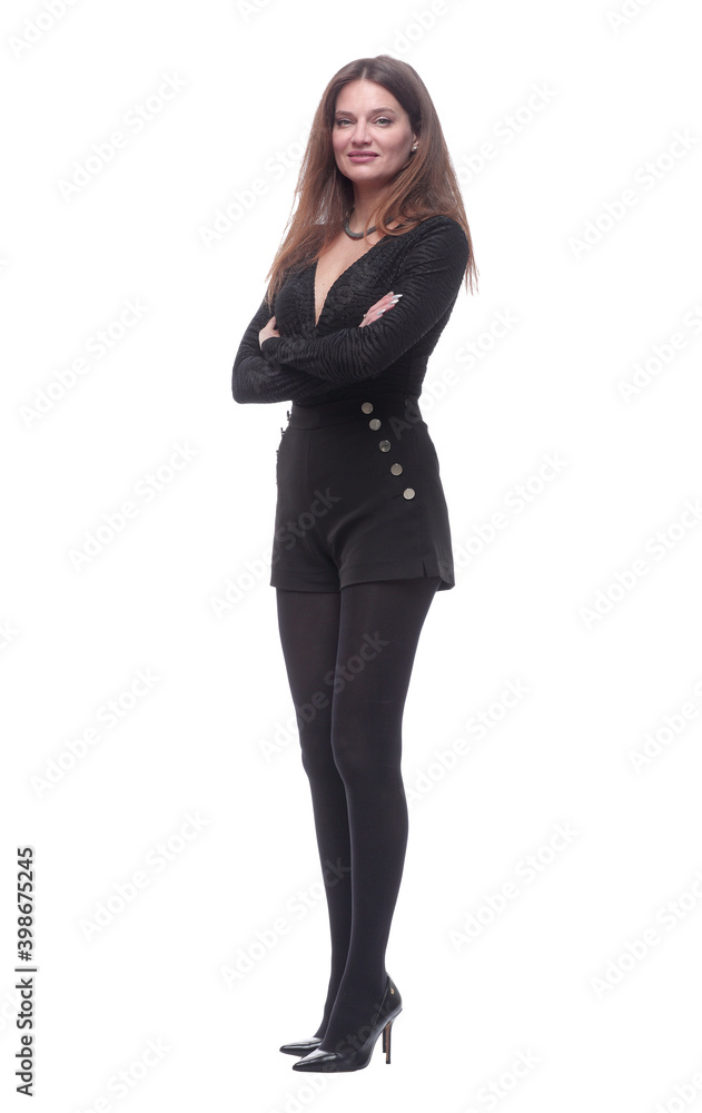 in full growth. attractive young woman looking at you. in full growth. attractive young woman looking at you.