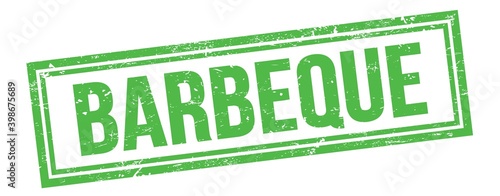 BARBEQUE text on green grungy vintage stamp.