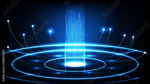 abstract background of blue futuristic technology round hole hud display interface