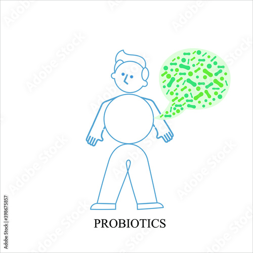 Probiotics vector background, lacto bacteria supplement, correct nutrition and digestion healthcare. Probiotcis micro lactobacillus acidophilus cells on white backdrop for prebiotic food package desig