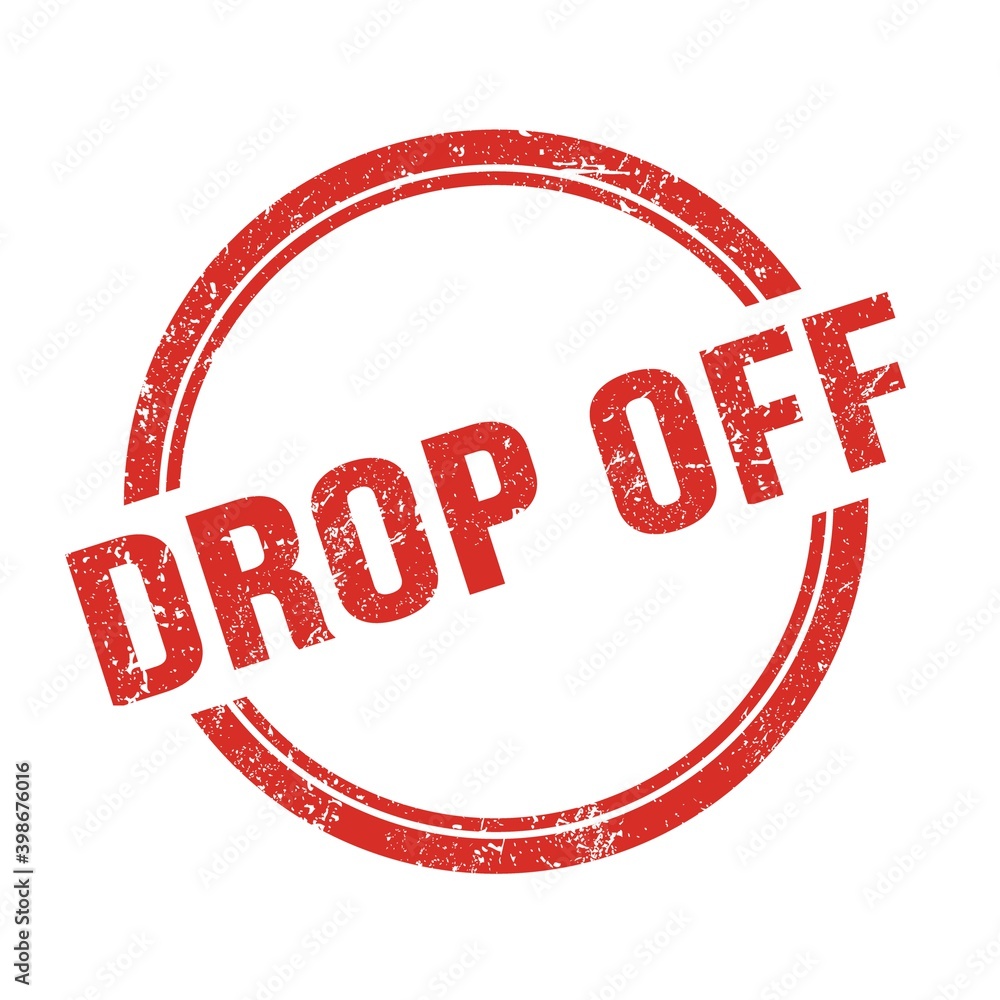 DROP OFF text written on red grungy round stamp. DROP OFF text written on red grungy round stamp.
