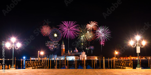 Fireworks near San Giorgio Maggiore Island in Venice, Italy