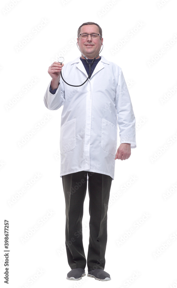 in full growth. qualified medic with a stethoscope. in full growth. qualified medic with a stethoscope.