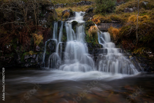 A waterfall from a tributary of The River Tawe not far from its source in the Brecon Beacons, South Wales, UK. 