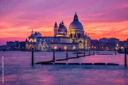 Santa Maria della Salute cathedral at sunset in Venice