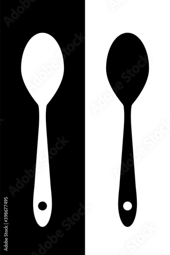 Wooden mixing spoon icon vector illustration isolated in black and white colors. Cooking spoon for stir made of wood symbol set. Chef ladles isolated silhouette pictogram. Kitchen dinnerware for cook